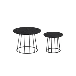 2 Tables basses rondes en acier noyer naturel