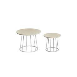 2 Tables basses rondes en acier noyer naturel