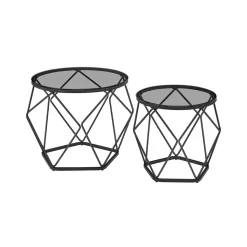 2 Tables basses rondes plateau amovible gris ardoise