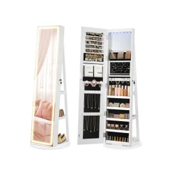 Armoire à bijoux sur pied avec miroir éclairage blanc nuage