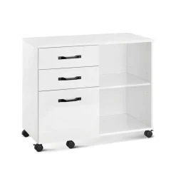 Armoire de classement latérale mobile à 3 tiroirs blanc