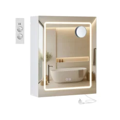Armoire murale de salle de bain avec miroir LED et prise intégrée