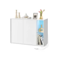Assemblage ultra-rapide sans outils toolless buffet avec éclairage noyer naturel et noir boisé