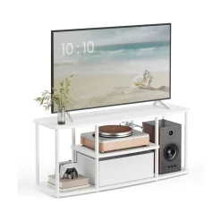 Assemblage ultra-rapide sans outils meuble TV pour téléviseurs jusqu'à 50 pouces blanc neige et blanc mat