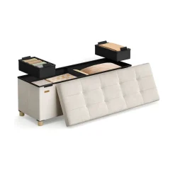 Banc de rangement 38 x 110 x 40 cm 112 L surface en velours beige cappuccino