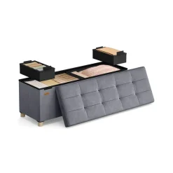 Banc de rangement 38 x 110 x 40 cm 112 L surface en velours beige cappuccino