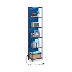 Bibliothèque led à 6 niveaux en acier 30,3 x 40 x 178,6 cm noir boisé