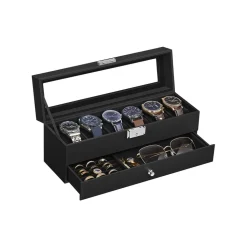 Boîte à montres avec couvercle en verre doublure noire