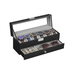 Boîte à montres avec couvercle en verre doublure noire