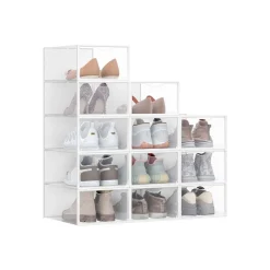 Boîtes à chaussures en plastique avec porte lot de 12 transparentes et blanc nuage