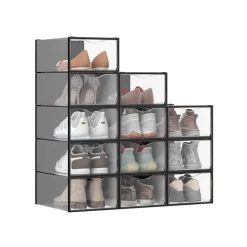 Boîtes à chaussures en plastique avec porte lot de 12 transparentes et blanc nuage