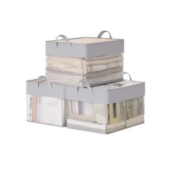 Boîtes de rangement lot de 3 en tissu pliable 30 x 20 x 15 cm couleur crème