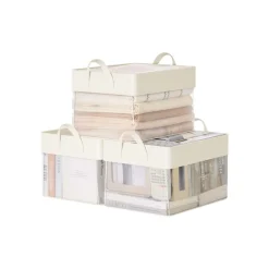 Boîtes de rangement lot de 3 en tissu pliable 30 x 20 x 15 cm couleur crème
