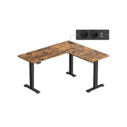 Bureau d'angle électrique réglable avec multiprise