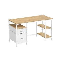 Bureau d’ordinateur 3 étagères 2 tiroirs marron rustique et noir