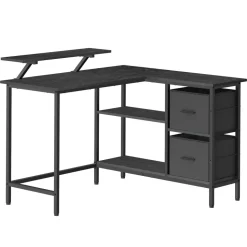 Bureau en forme de L avec 2 tiroirs spacieux marron rustique