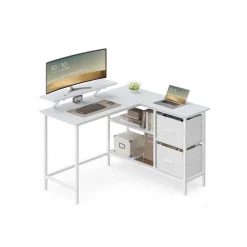 Bureau en forme de L avec 2 tiroirs spacieux marron rustique