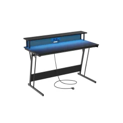 Bureau gaming avec LED et multiprise 55 x 135 x 76 cm noir carbone