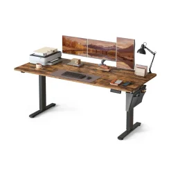 Bureau électrique 180 x 80 cm fonction mémoire 4 hauteurs marron rustique
