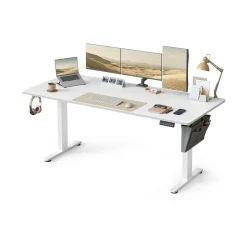 Bureau électrique 180 x 80 cm fonction mémoire 4 hauteurs marron rustique