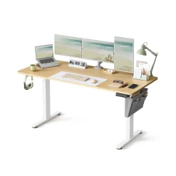 Bureau électrique 180 x 80 cm fonction mémoire 4 hauteurs marron rustique