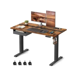 Bureau électrique réglable en hauteur couleur chêne naturel et blanc nuage