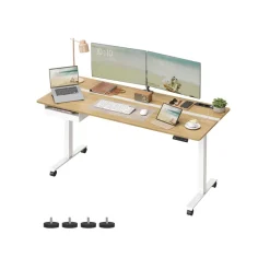 Bureau électrique réglable en hauteur couleur chêne naturel et blanc nuage