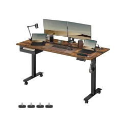 Bureau électrique réglable en hauteur couleur chêne naturel et blanc nuage
