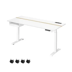 Bureau électrique réglable en hauteur couleur chêne naturel et blanc nuage