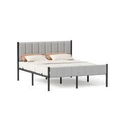 Cadre de lit simple 90 x 190 cm avec tête de lit rembourrée gris tourterelle