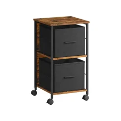 Caisson bureau mobile 2 tiroirs en tissu marron rustique noir d'encre