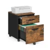 Caisson de bureau à roulettes verrouillable avec 2 tiroirs marron rustique et noir d'encre