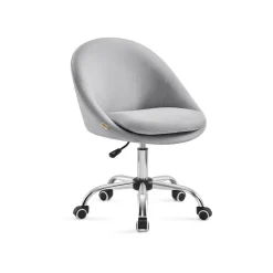 Chaise de bureau pivotant en tissu peluche beige cappuccino et blanc nuage