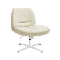 Chaise de bureau tissu coton-lin blanc crème