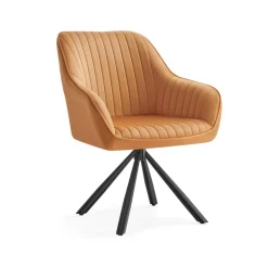 Chaise salle à manger fauteuil pivotant charge 120 kg marron caramel et noir d'encre