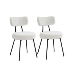 Chaises salle à manger lot de 2 tissu peluche cader en acier blanc crème