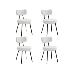 Chaises salle à manger lot de 2 tissu peluche cader en acier blanc crème