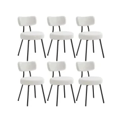Chaises salle à manger lot de 2 tissu peluche cader en acier blanc crème