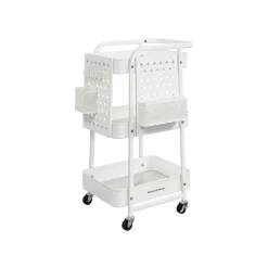 Chariot de rangement 3 plateaux en maille métallique blanc nuage