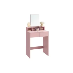 Coiffeuse avec grand miroir avec 2 tiroirs et 3 compartiments blanc