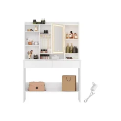 Coiffeuse avec miroir LED moderne blanc