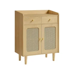 Collection BOHOVEN buffet cannage avec portes et tiroirs en rotin beige chêne