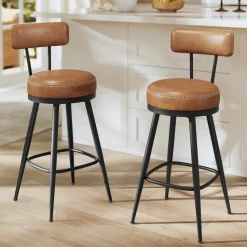 Collection EKHO - 2 Tabourets de bar en PU marron caramel