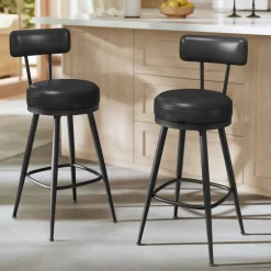 Collection EKHO - 2 Tabourets de bar en PU marron caramel