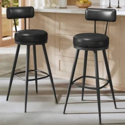 Collection EKHO - 2 Tabourets de bar en PU marron caramel