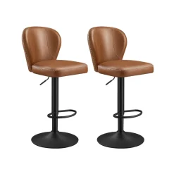 Collection EKHO - 2 tabourets de bar pivotant à 360° avec dossier marron caramel