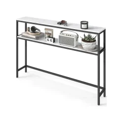 Console pour couloir à 2 niveaux, 20 x 120 x 80 cm blanc marbré et noir d'encre