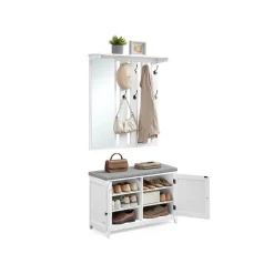 Ensemble porte-manteau avec banc à chaussures miroir blanc nuage