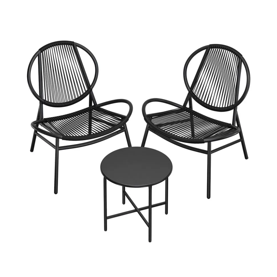 Ensemble salon de jardin 1 table 2 chaises noir d'encre