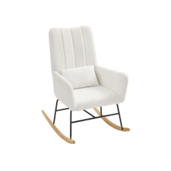 Fauteuil à bascule avec accoudoirs surface en tissu peluche blanc crème
